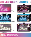 LED Neon Acrylic Light Box - "Chill", "Love", and "Cheers"