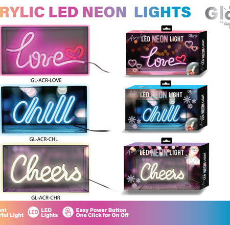 LED Neon Acrylic Light Box - "Chill", "Love", and "Cheers"