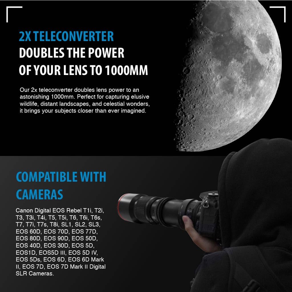 Commander 500-1000mm f/8.3 Manual Telephoto Zoom Lens for Canon EOS M5, M6, M6 Mark II, M10, M50, M50 Mark II, M100, M200 & Other EF-M Mount | Camera Lens