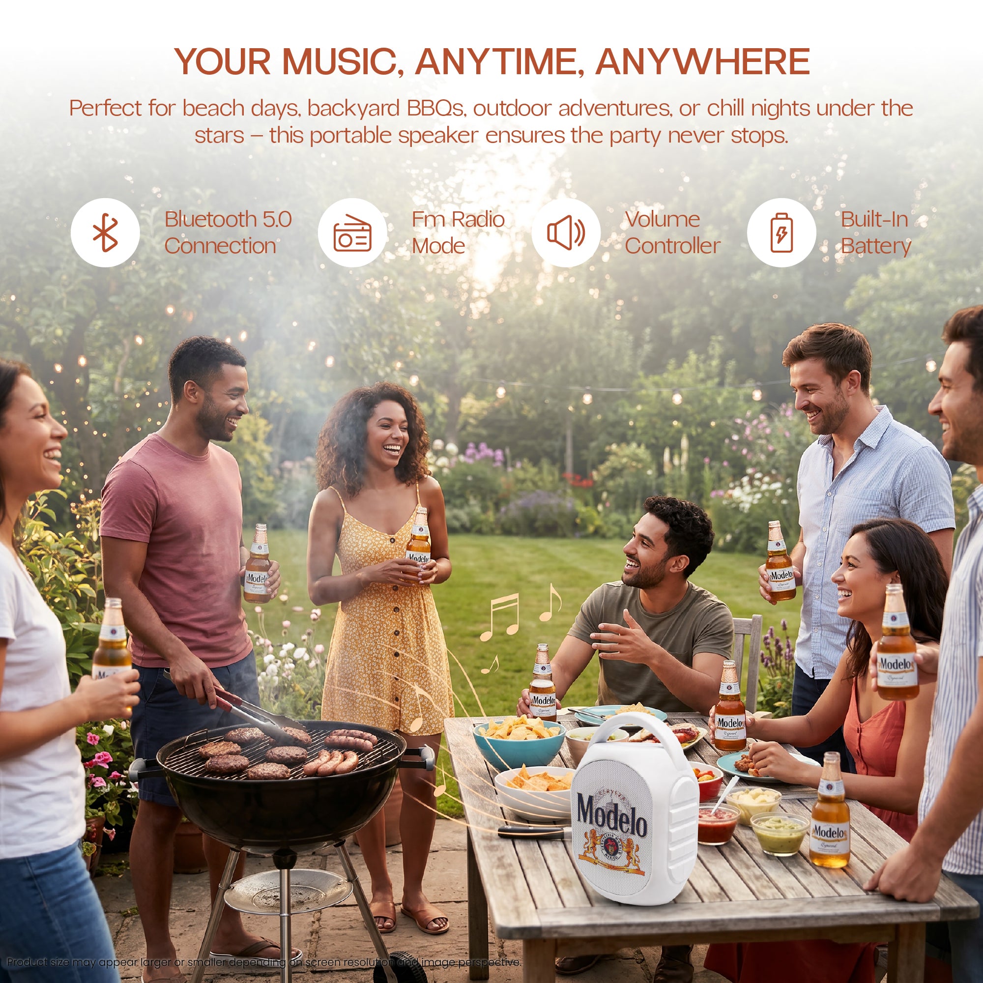 Modelo Mini Party Speaker with LED Lights, Built-In Handle, Function Buttons