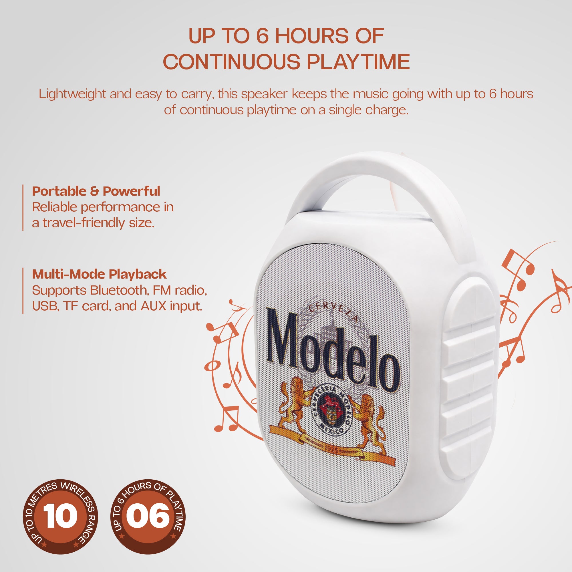 Modelo Mini Party Speaker with LED Lights, Built-In Handle, Function Buttons