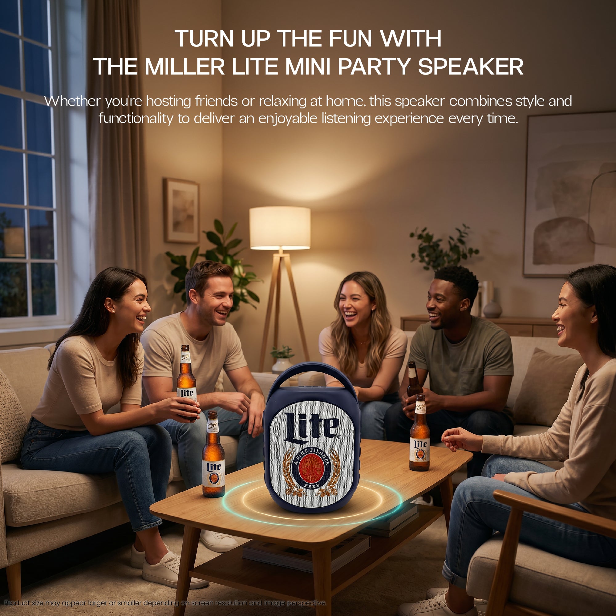 Miller Lite Mini Party Speaker V2 with LED Lights, Built-In Handle, Function Buttons