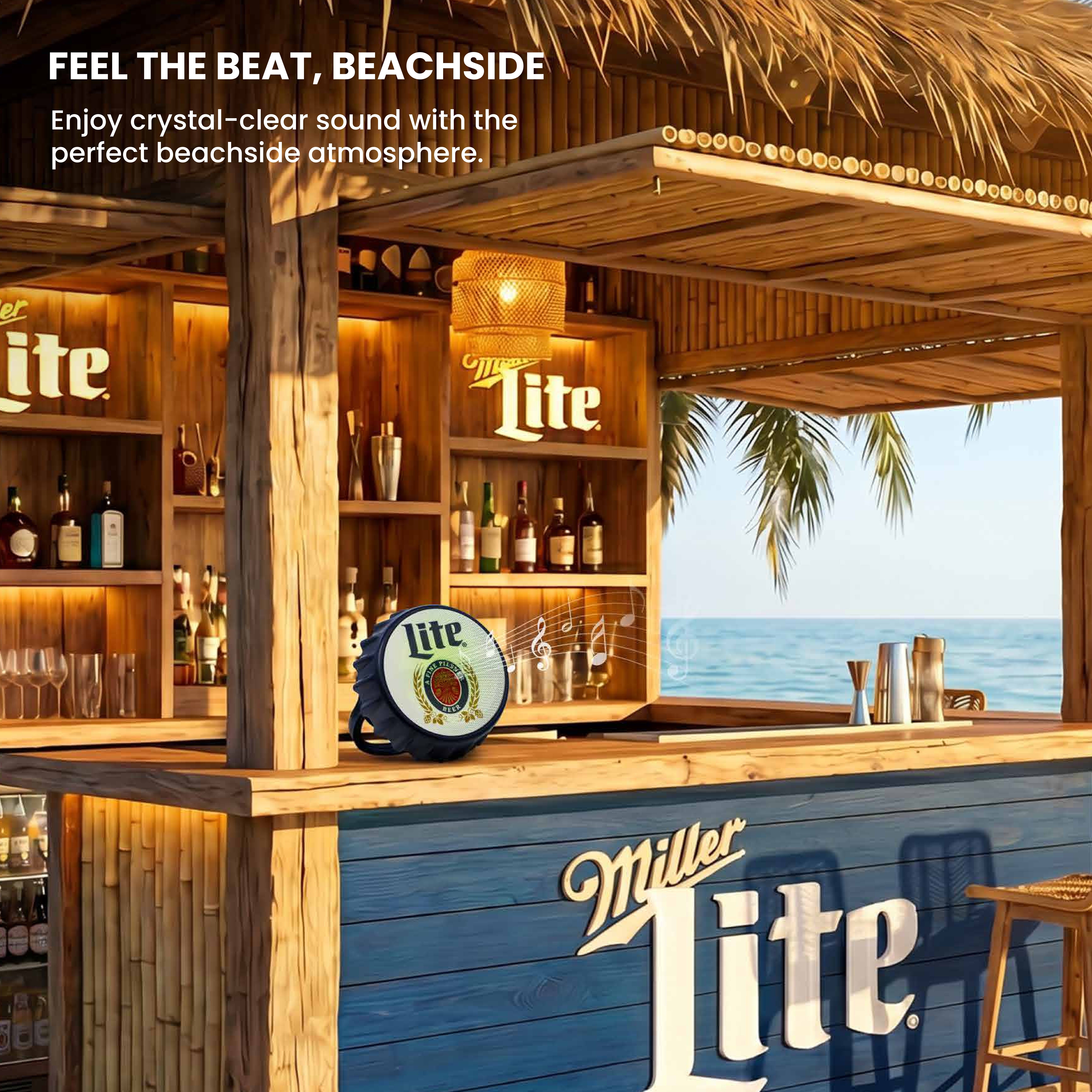 Miller Lite Bottle Cap Shaped Bluetooth Speaker with LED Lights, Kickstand, Wall Mountable
