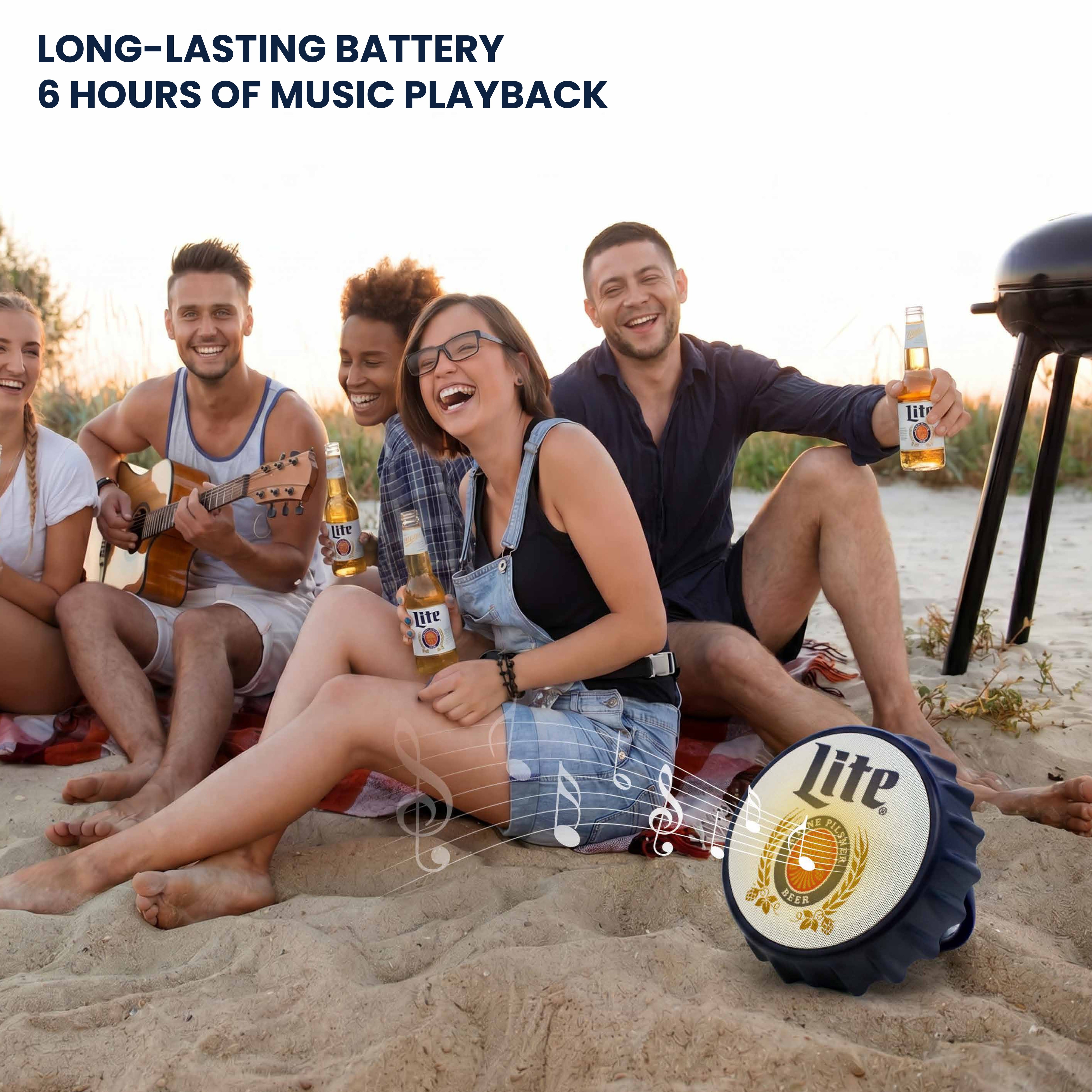 Miller Lite Bottle Cap Shaped Bluetooth Speaker with LED Lights, Kickstand, Wall Mountable