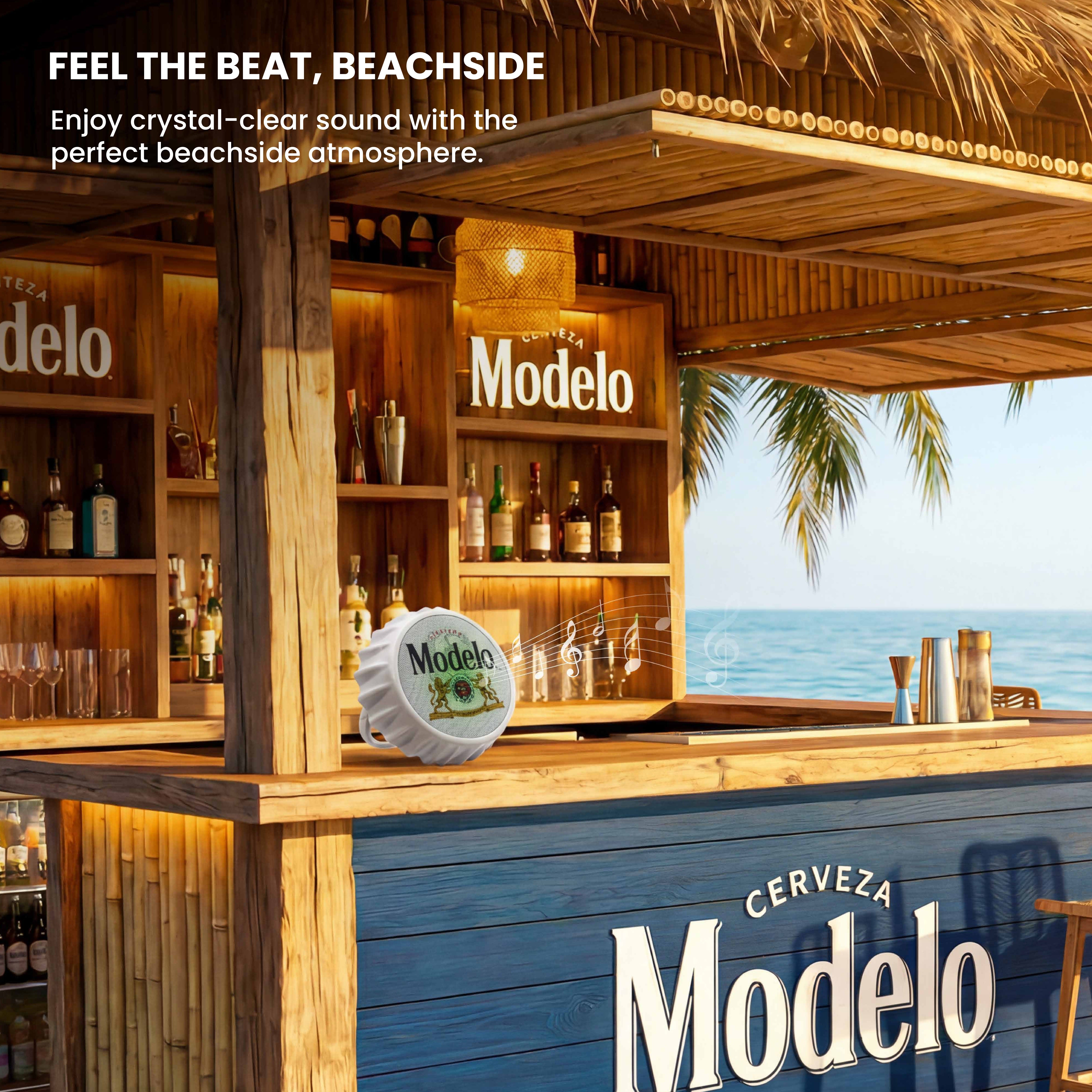 Modelo Bottle Cap Shaped LED Light Bluetooth Speaker, Wall Mountable, Kick Stand, FM Radio