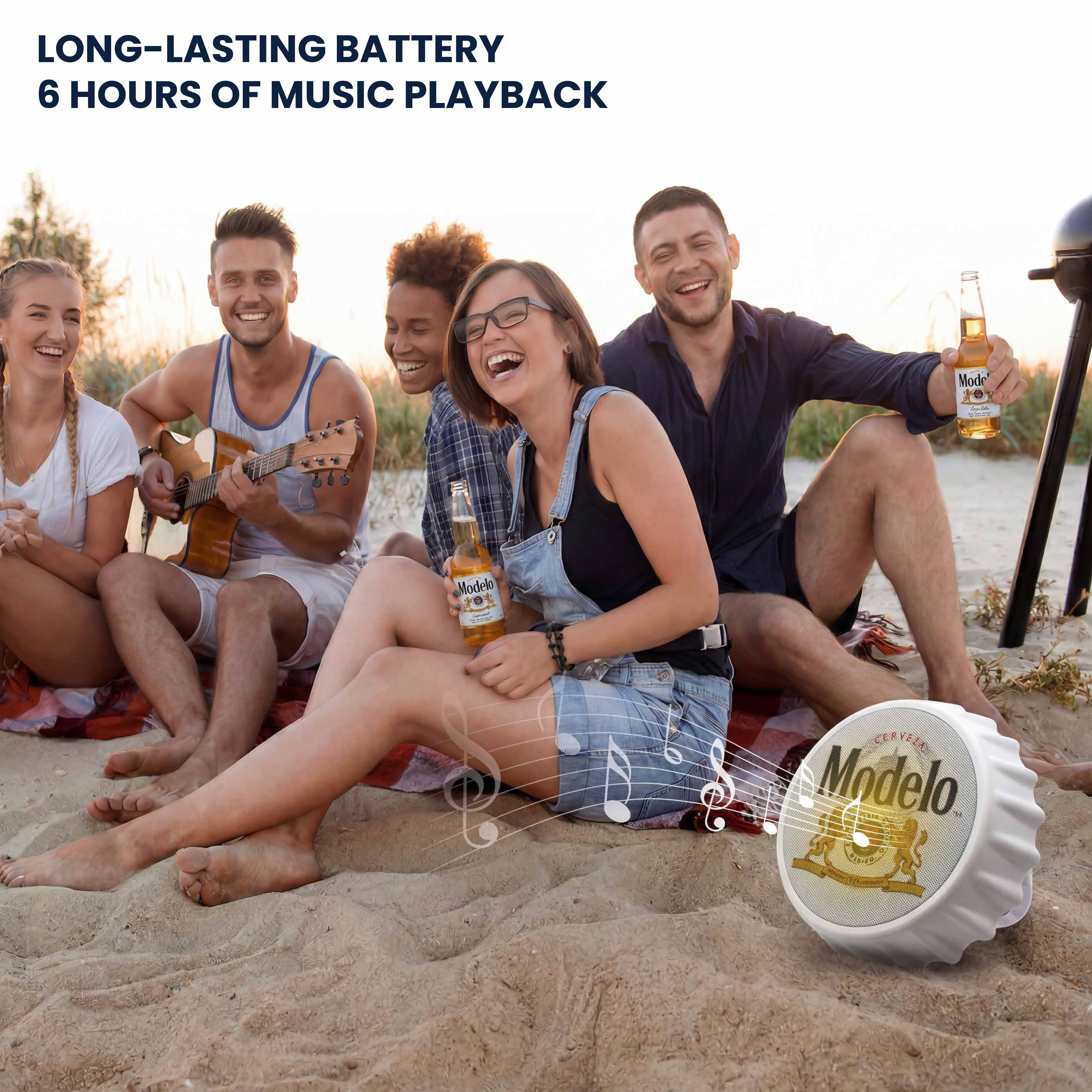 Modelo Bottle Cap Shaped LED Light Bluetooth Speaker, Wall Mountable, Kick Stand, FM Radio