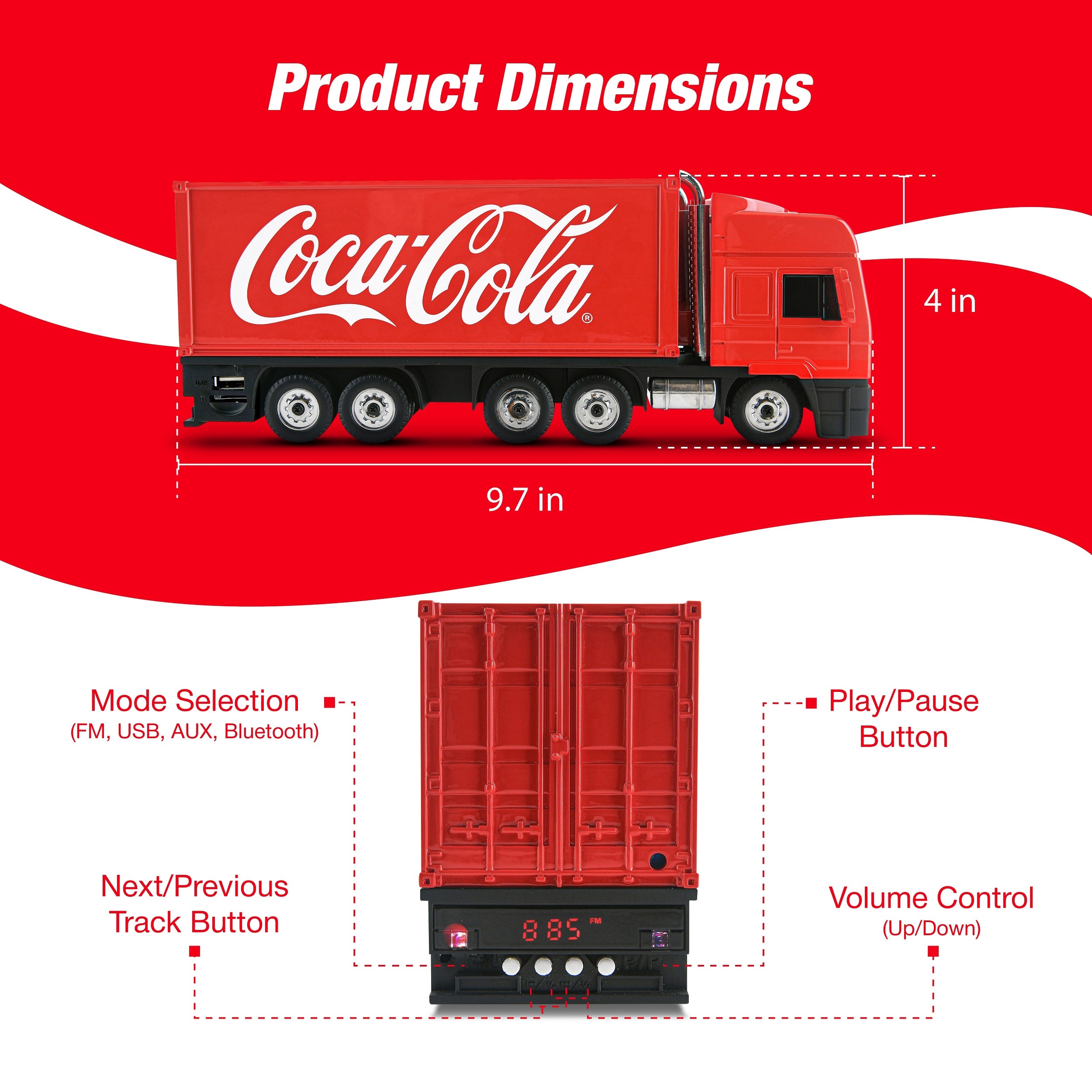 Coca-Cola Truck Shaped Bluetooth Speaker with FM Radio Mode