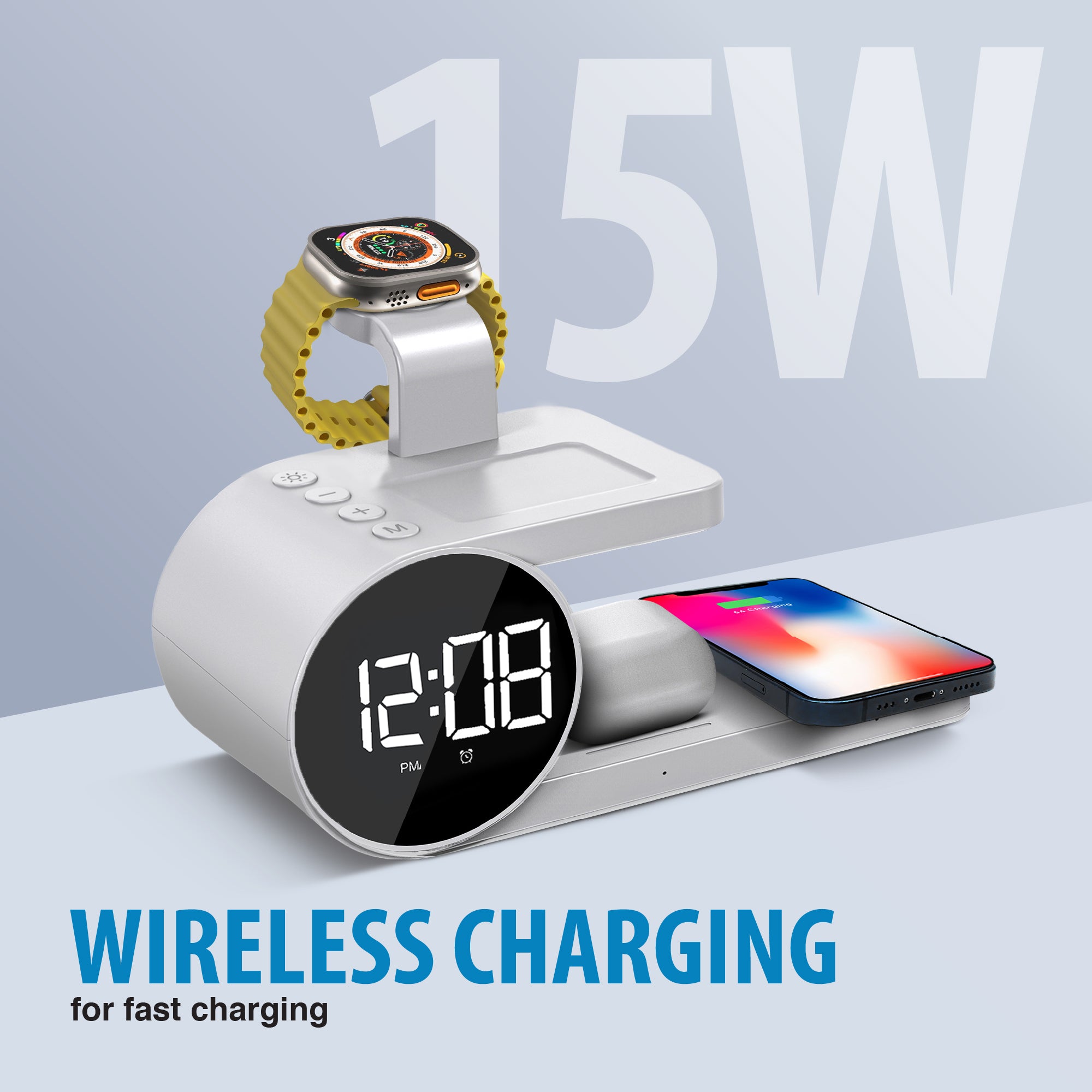 Brookstone 3 in 1 Wireless Charging Station and Alarm Clock