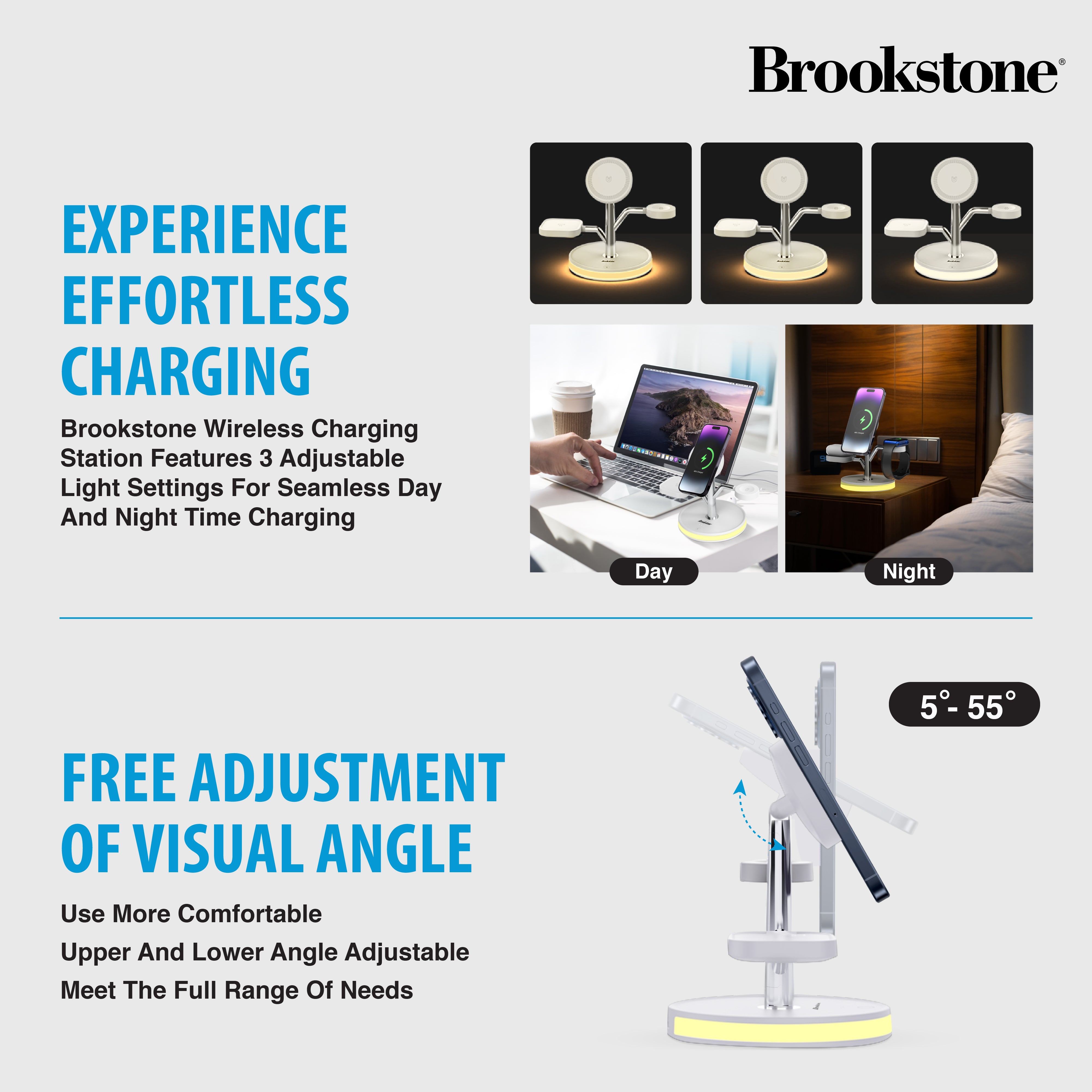 Brookstone 3-in-1 Wireless Charging Station Magnetic Charging Fast