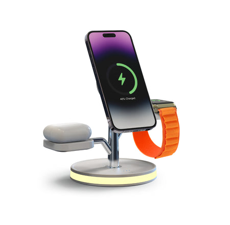 Brookstone 3-in-1 Wireless Charging Station Magnetic Charging Fast Wireless Charger Stand for iPhone 15,14,13,12 Pro Max Series, All iWatch Series & Android Phone with Qi Charging