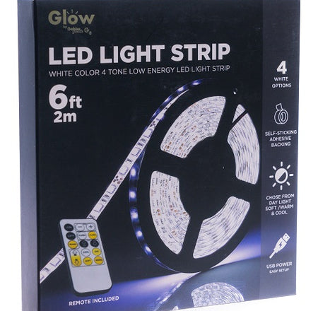 6 Foot White LED Light Strip with Remote Control