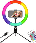 Ultra Bright Multi-Color 10" LED Ring Light with Phone Holder and Table Top Tripod
